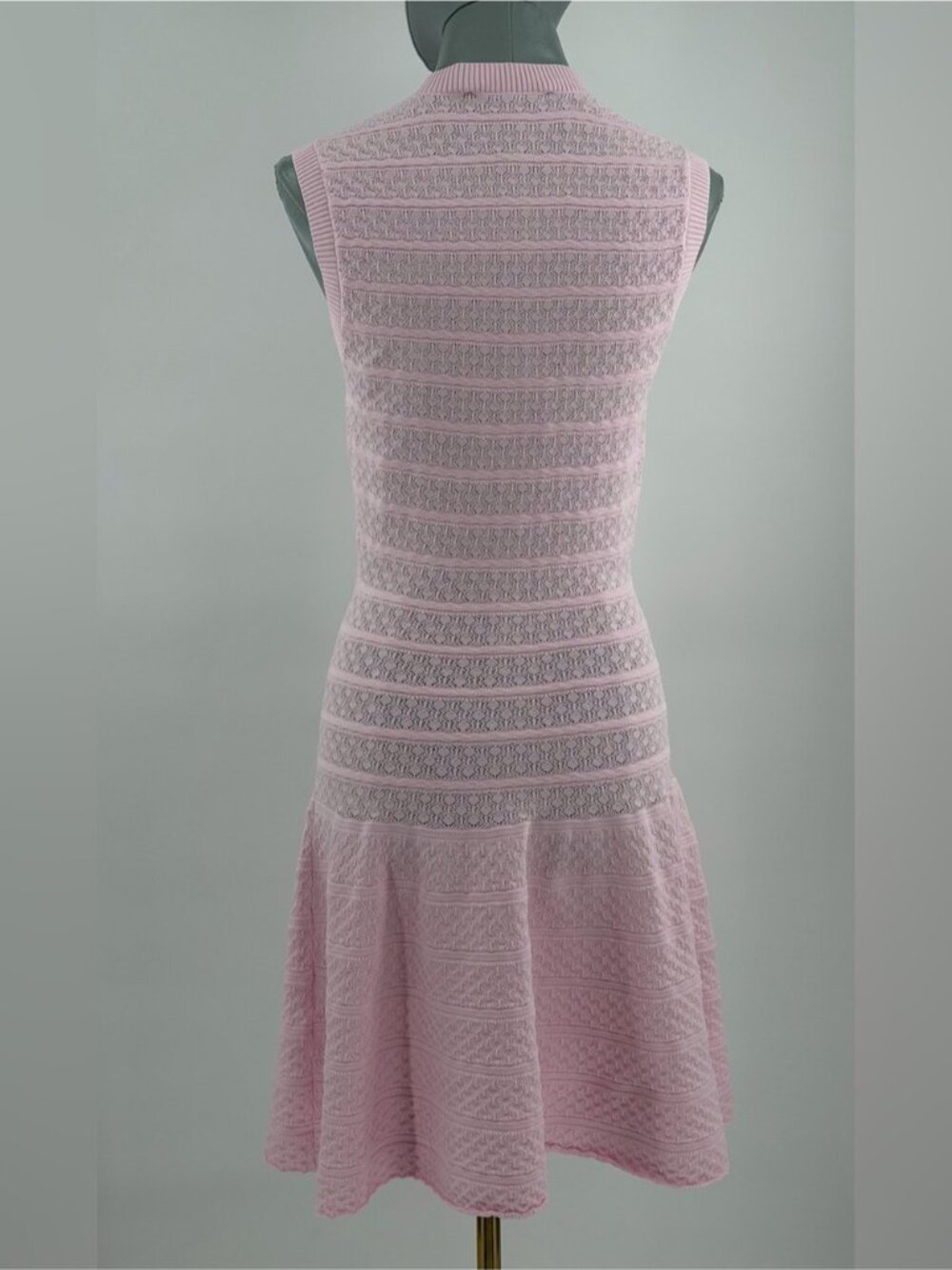 🆕 SELF-PORTRAIT 🧿 NWOT Pink Pointelle Diamante Button Knit Mini Dress, Sz M - Picture 7 of 16